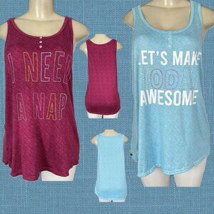 Secret Treasures L Lot of 2 Red/ Blue Scoop Neck Embroidred Statement Sleep Tank